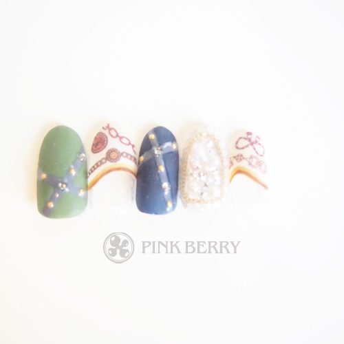 トレンドアートネイルCasual-Scarf-Nail | 松山市ネイルサロンピンクベリー